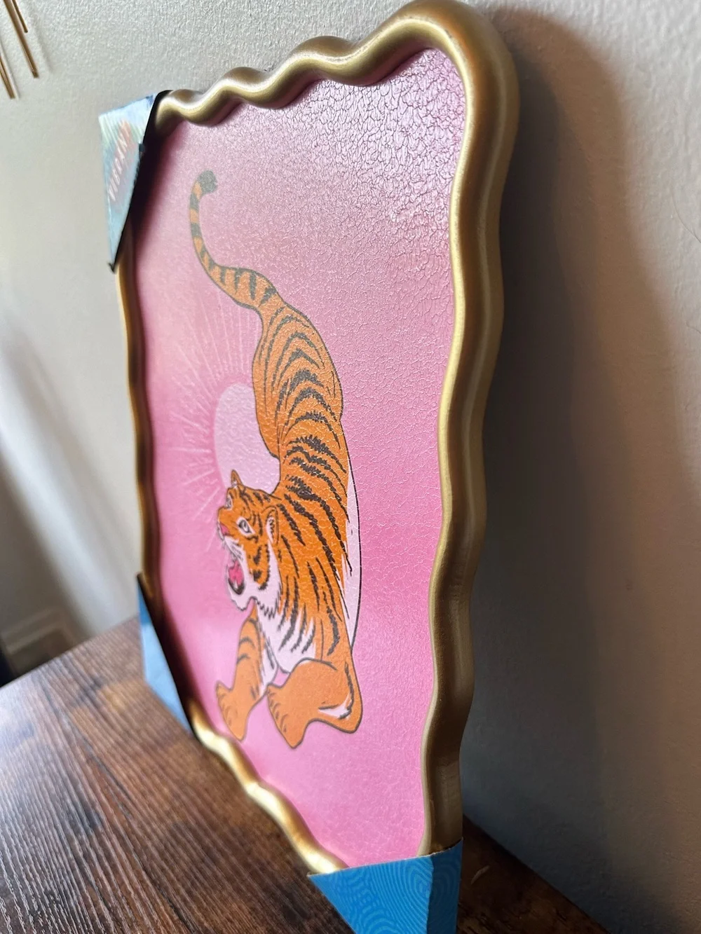 Vibrant Tiger Wall Art Decor Pink & Orange Gold Wavy Framed Home Decor NWT